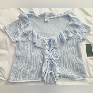 Wild Fable Light Blue Ruffled Knit Short Sleeve Cardigan, M, NWT